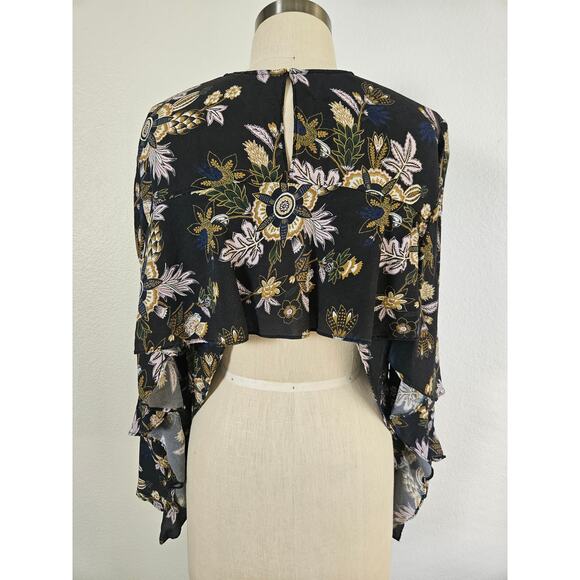 A.L.C. Cooper Ruffle Open Back Floral Print Silk Top, Size 8 - Picture 5 of 12